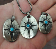 Silver & Turquoise Compass Necklace | Personalized North Star Pendant