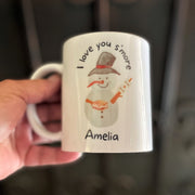 Personalized Mug with snowman marshmallow smores and name