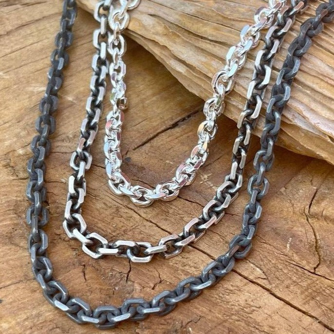 Mens Rustic Silver Anchor Cable Chain Necklace for Pendants or Layering
